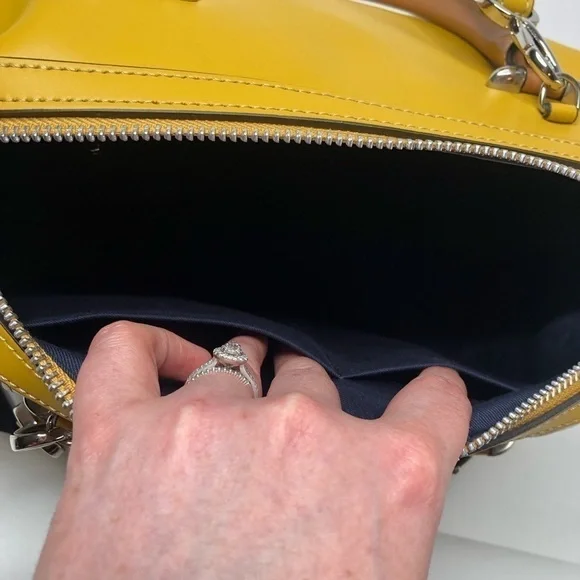 NEW Claudia Firenze Italian Color-block Leather Mustard Satchel Crossbody Purse - Picture 9 of 14